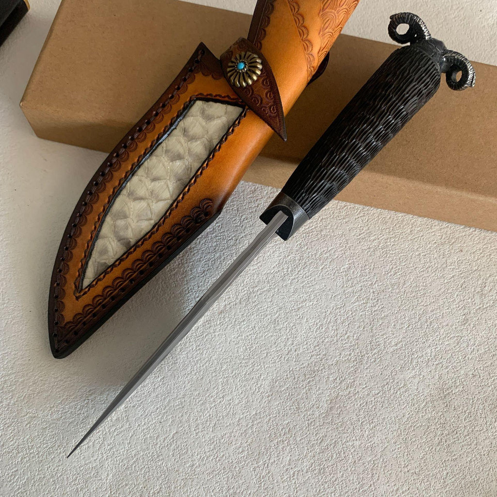 Damascus Fixed Blade Hand Forged Sanmai VG10 Core Ebony Handle Tactical Survival Collector
