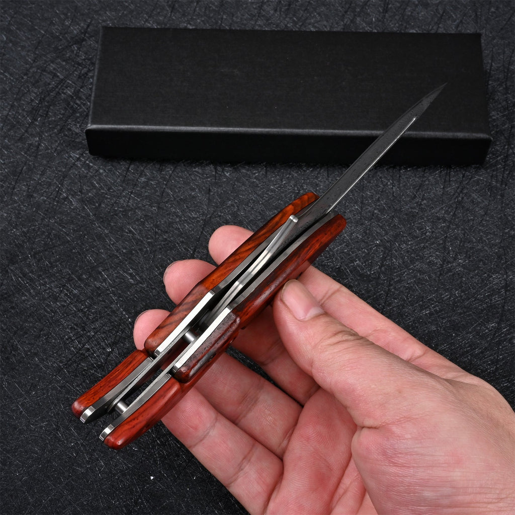 Folding Knife Damascus Steel Pocket Knife Mechanical Lock Camping Knife EDC Collector Knife