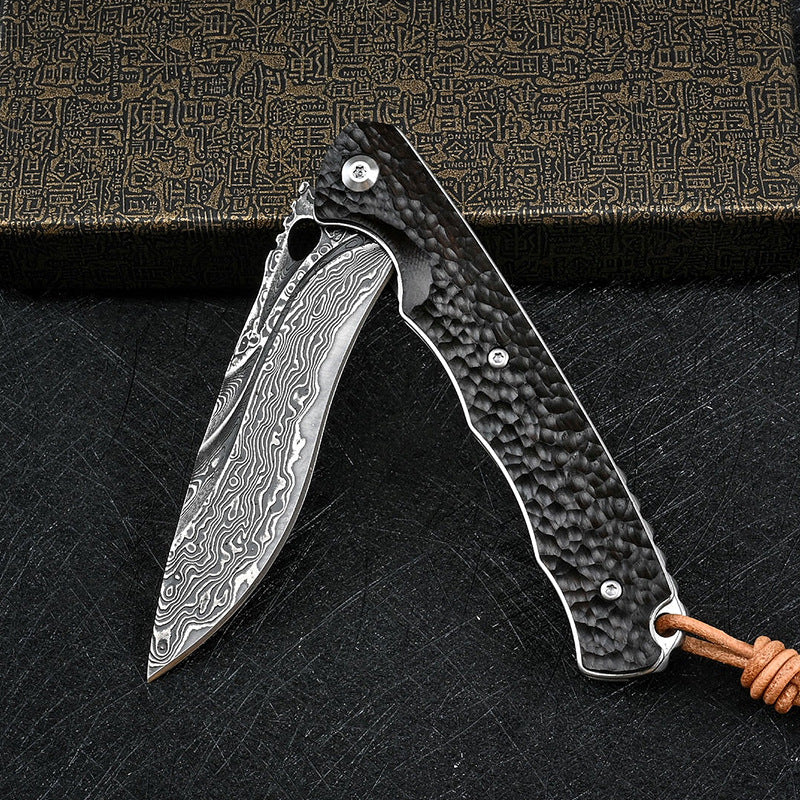 Damascus Folding Knife VG10 Ebony Handle Artisan EDC Collector Outdoor Pocket Knife