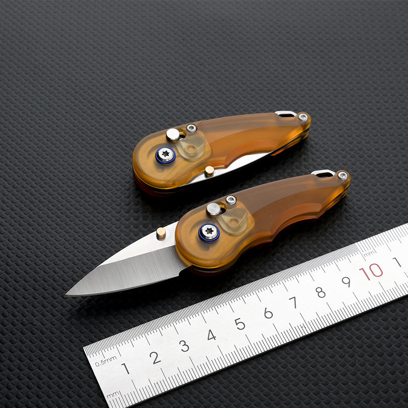 Amber Gem Sharp PEI Handle Drop Point Mini EDC Keychain Folding Knife | 7Cr Steel