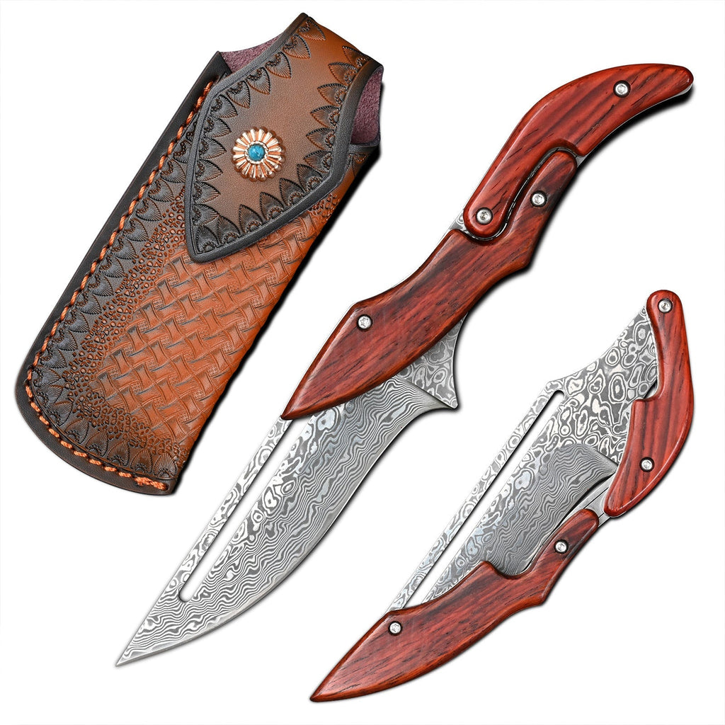 Folding Knife Damascus Steel Pocket Knife Mechanical Lock Camping Knife EDC Collector Knife