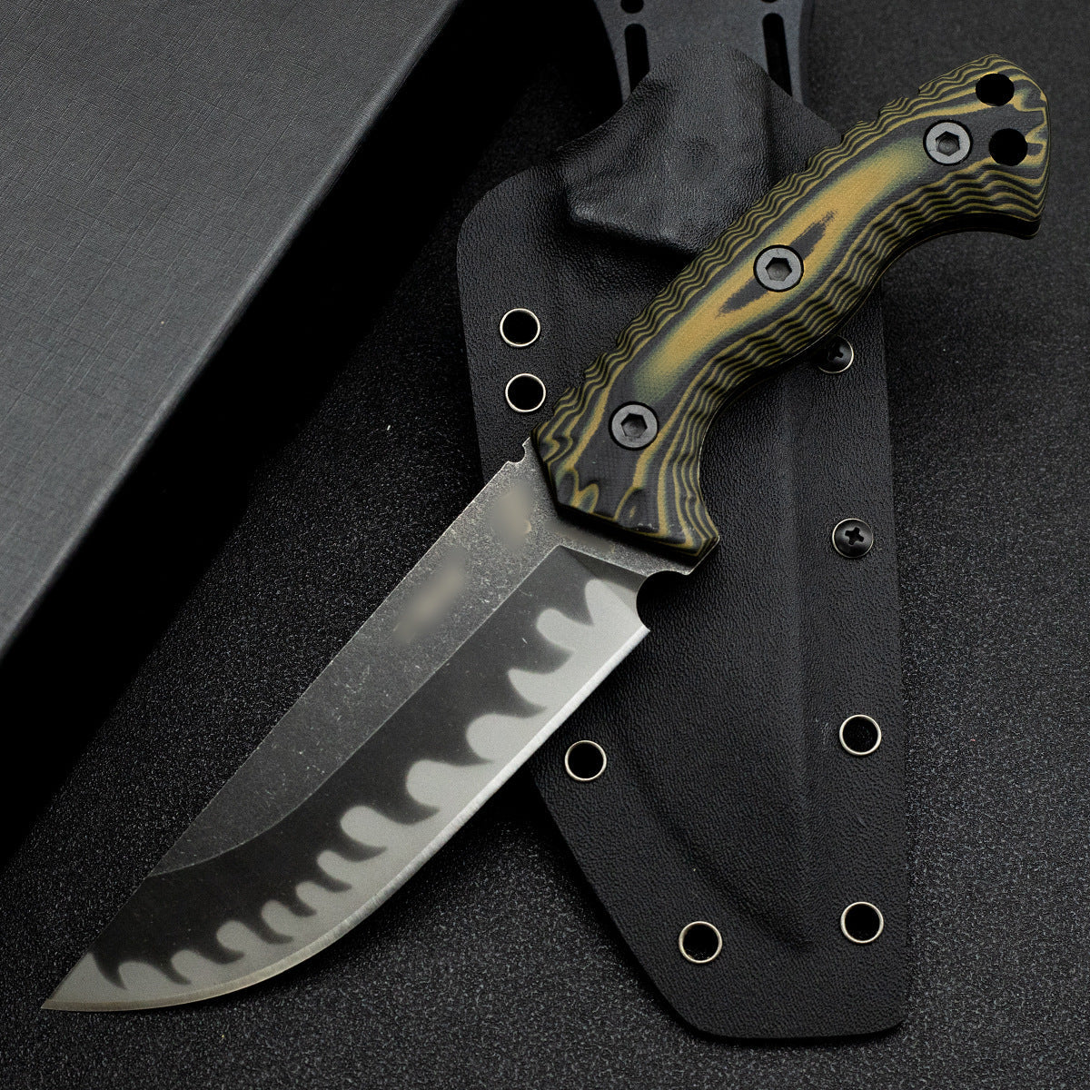 M26 Fixed Blade Straight Knife - Wave-Pattern Blade with G10 Handle & Kydex Sheath Tactical
