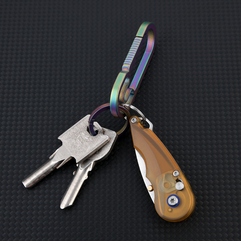 Keychain Folding Knife 7Cr Steel PEI Handle Drop Point Amber EDC Mini Pocket Knife