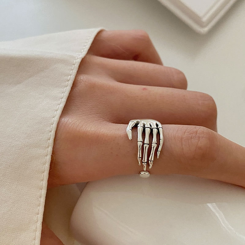 Gothic Ring – Skeleton Wrap Hand Adjustable Dark Glamour Statement Ring