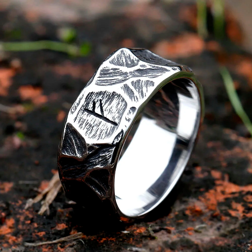 Biker Ring – Gothic Viking Rune Textured 316L Stainless Steel Statement