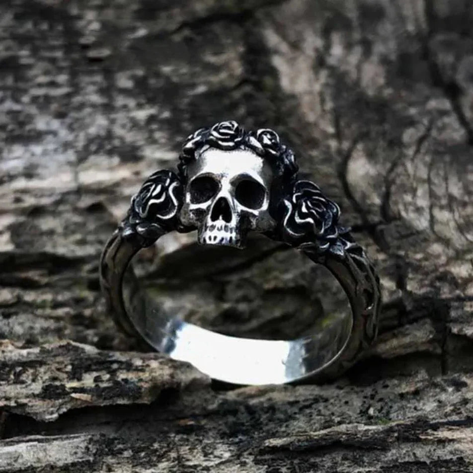 Skull Ring – Thorned Rose Gothic Celtic Punk Biker Statement