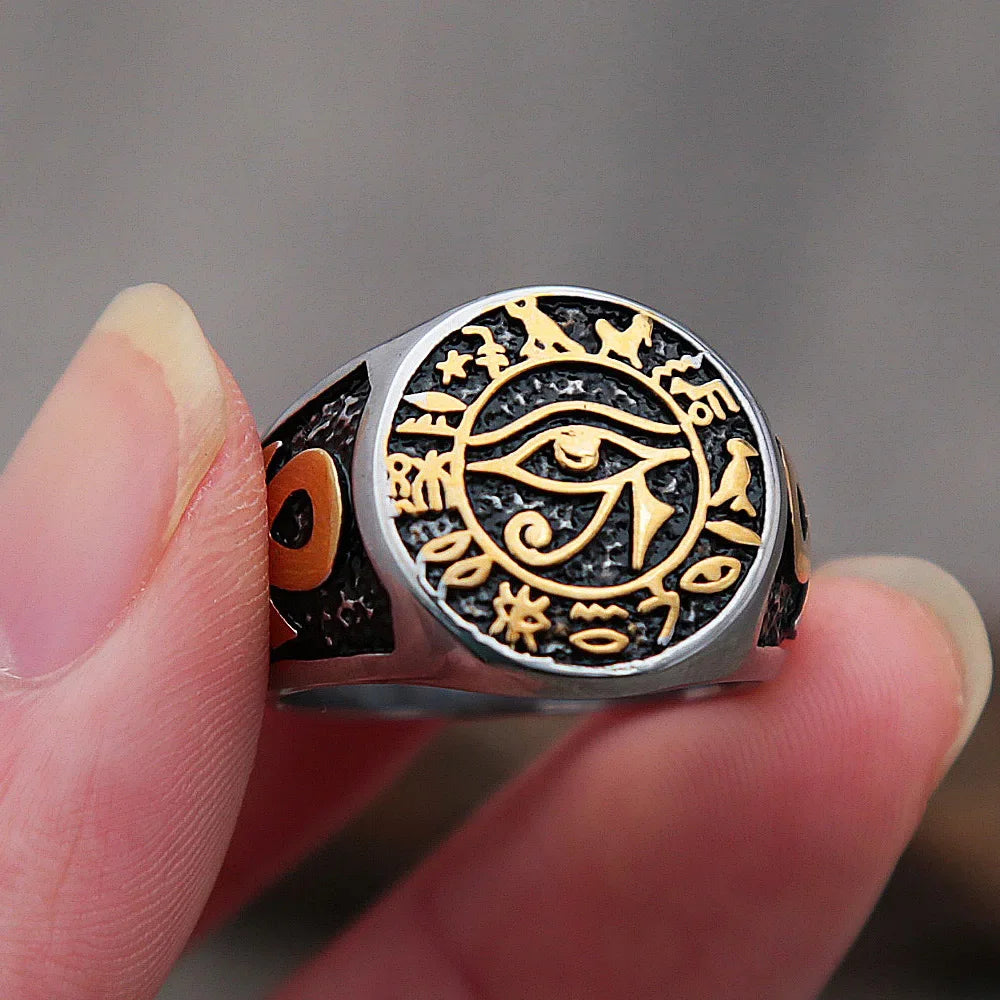 Gothic Ring – Eye of Horus Amulet Stainless Steel Egyptian Punk Ring for Men Women