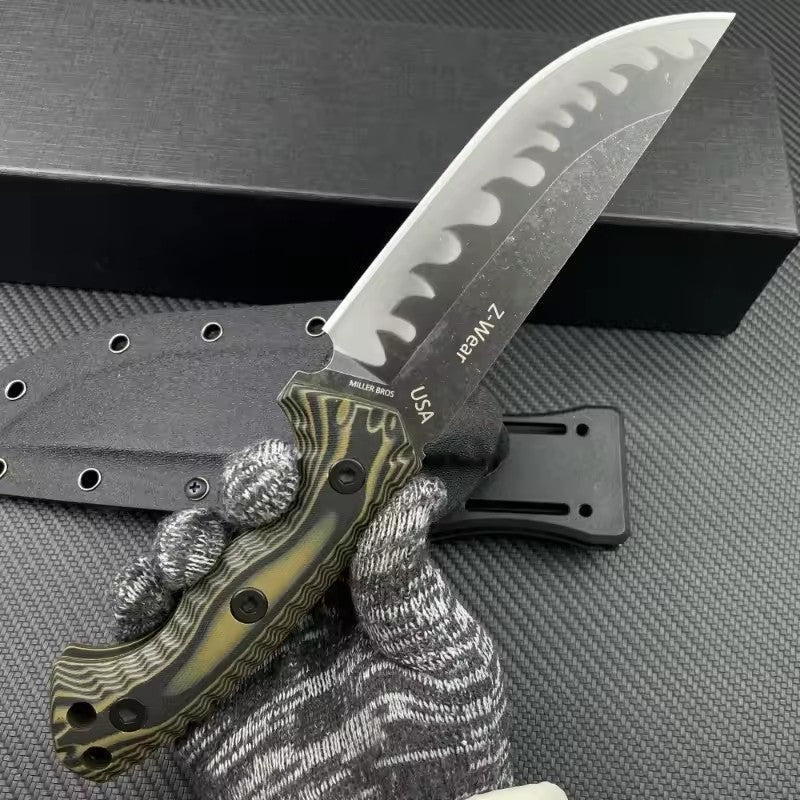 M26 Fixed Blade Straight Knife - Wave-Pattern Blade with G10 Handle & Kydex Sheath Tactical