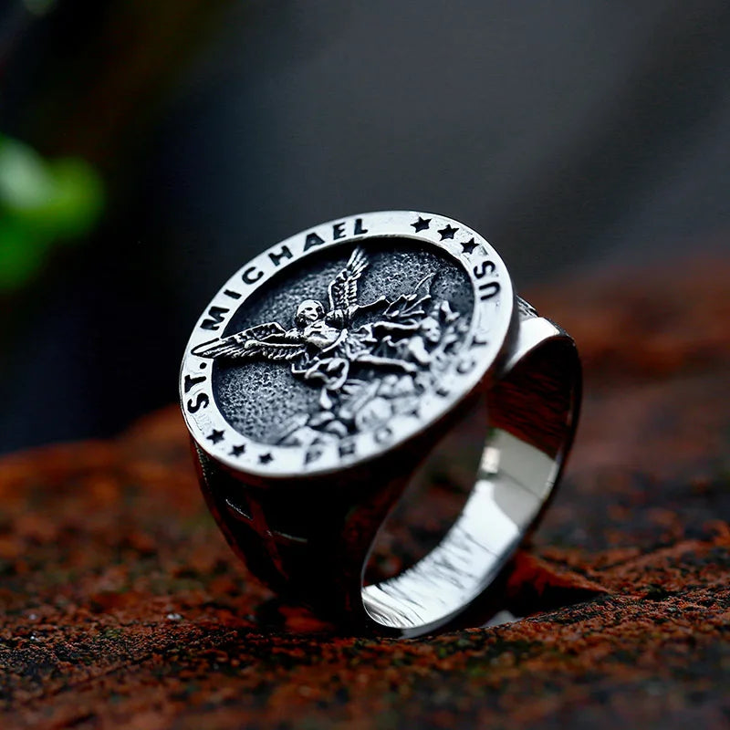 Saint Michael Ring – Mystic Guardian Gothic Cross Punk Statement