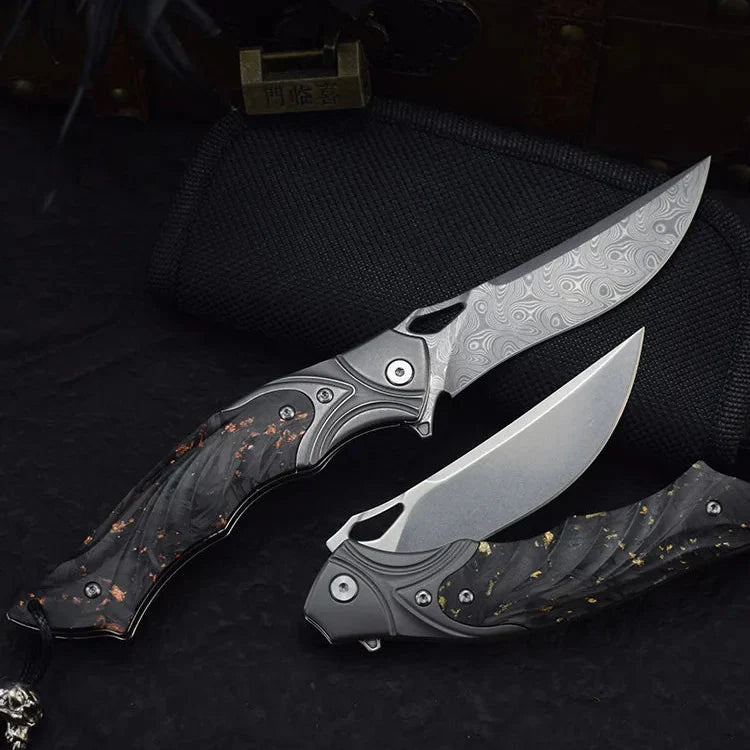 Night Owl M390 Damascus Tactical Folding Knife - Carbon Fiber Handle