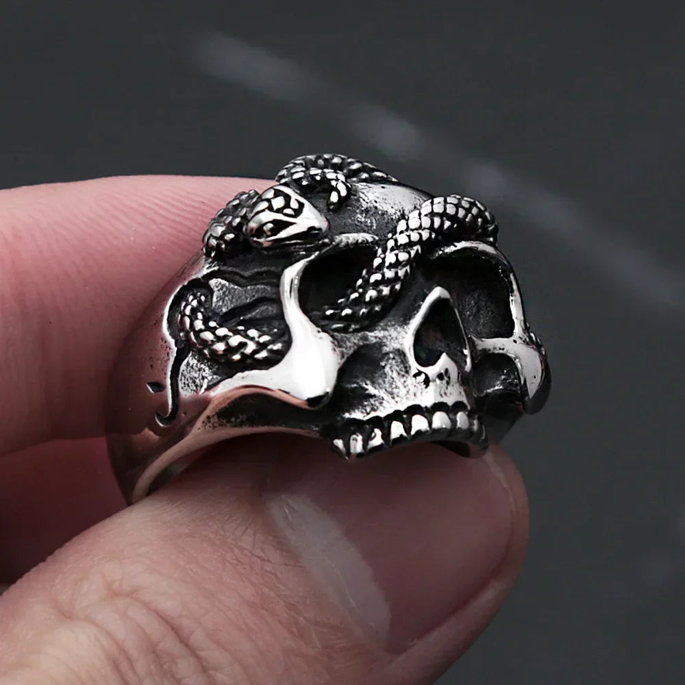 Skull Ring – Snake Amulet Gothic Punk Biker Viking Statement