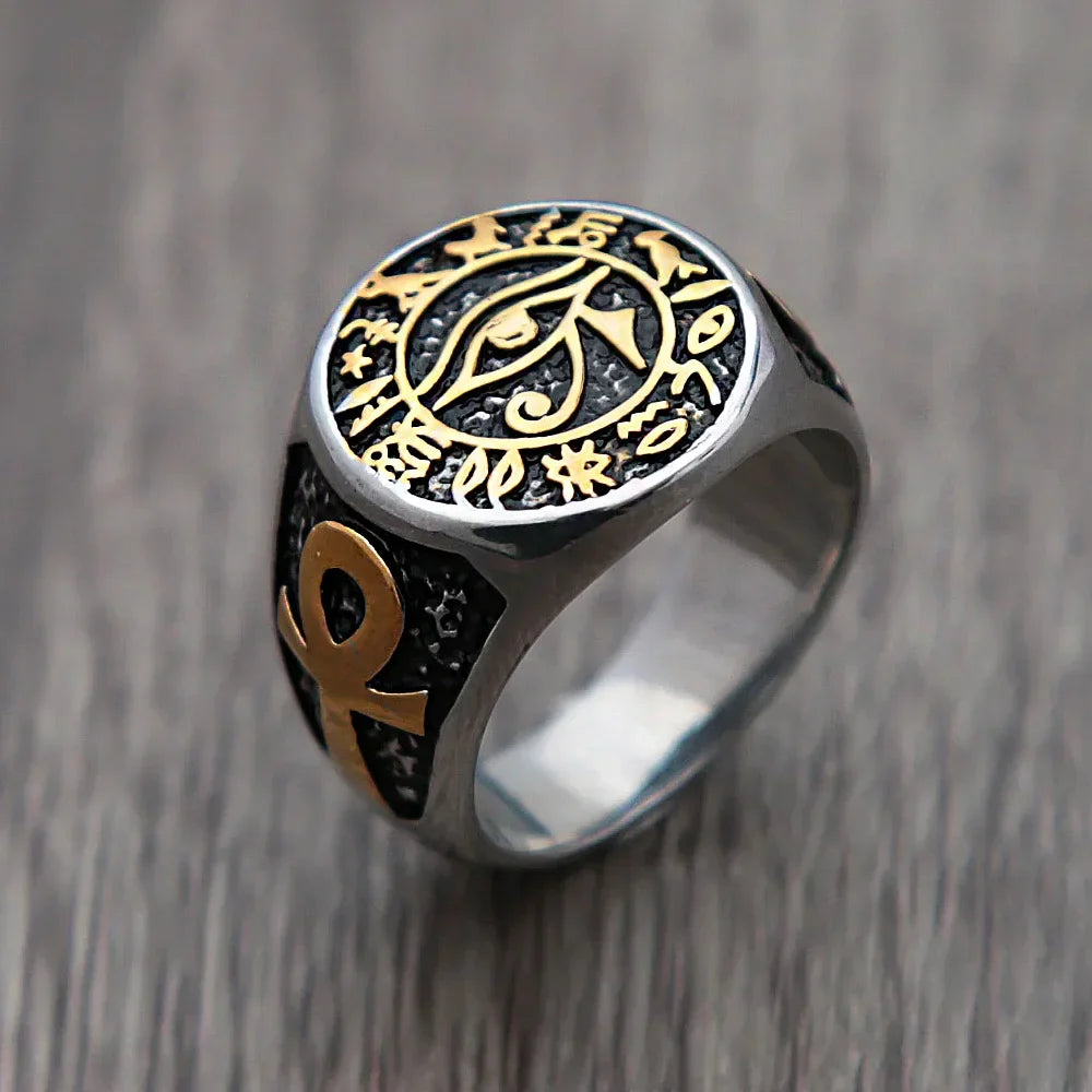 Gothic Ring – Eye of Horus Amulet Stainless Steel Egyptian Punk Ring for Men Women