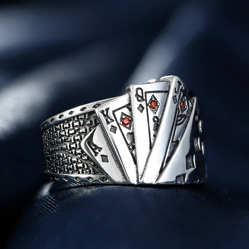 Gothic Ring – Royal Flush Poker Card Punk Vintage Statement