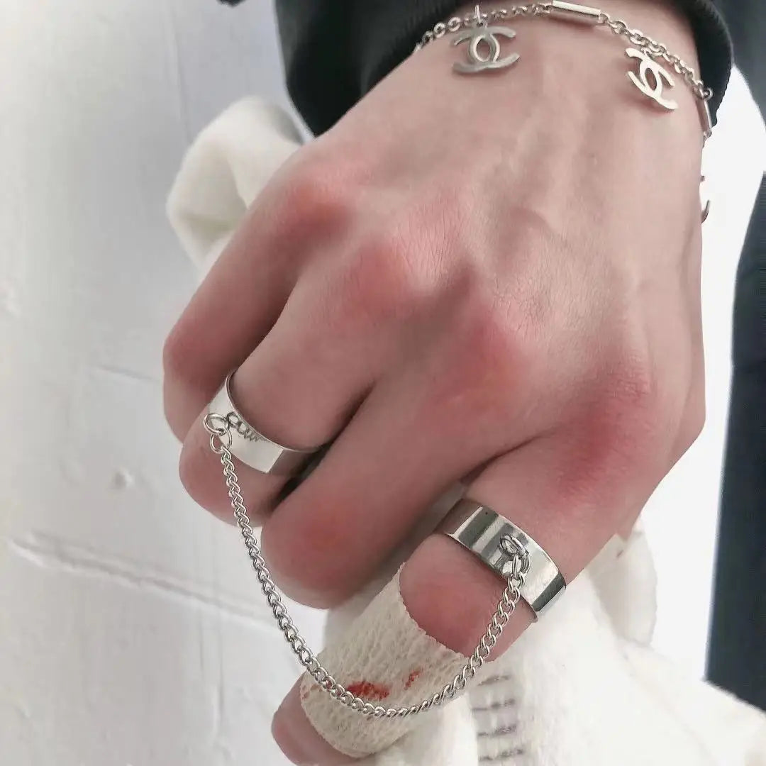 Statement Ring – Double Band Chain Link Punk Gothic Hip Hop Adjustable Ring