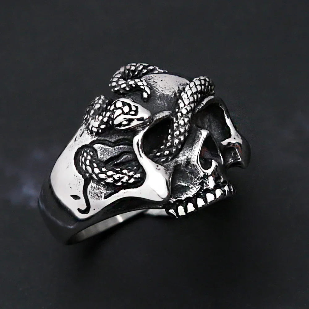 Skull Ring – Snake Amulet Gothic Punk Biker Viking Statement