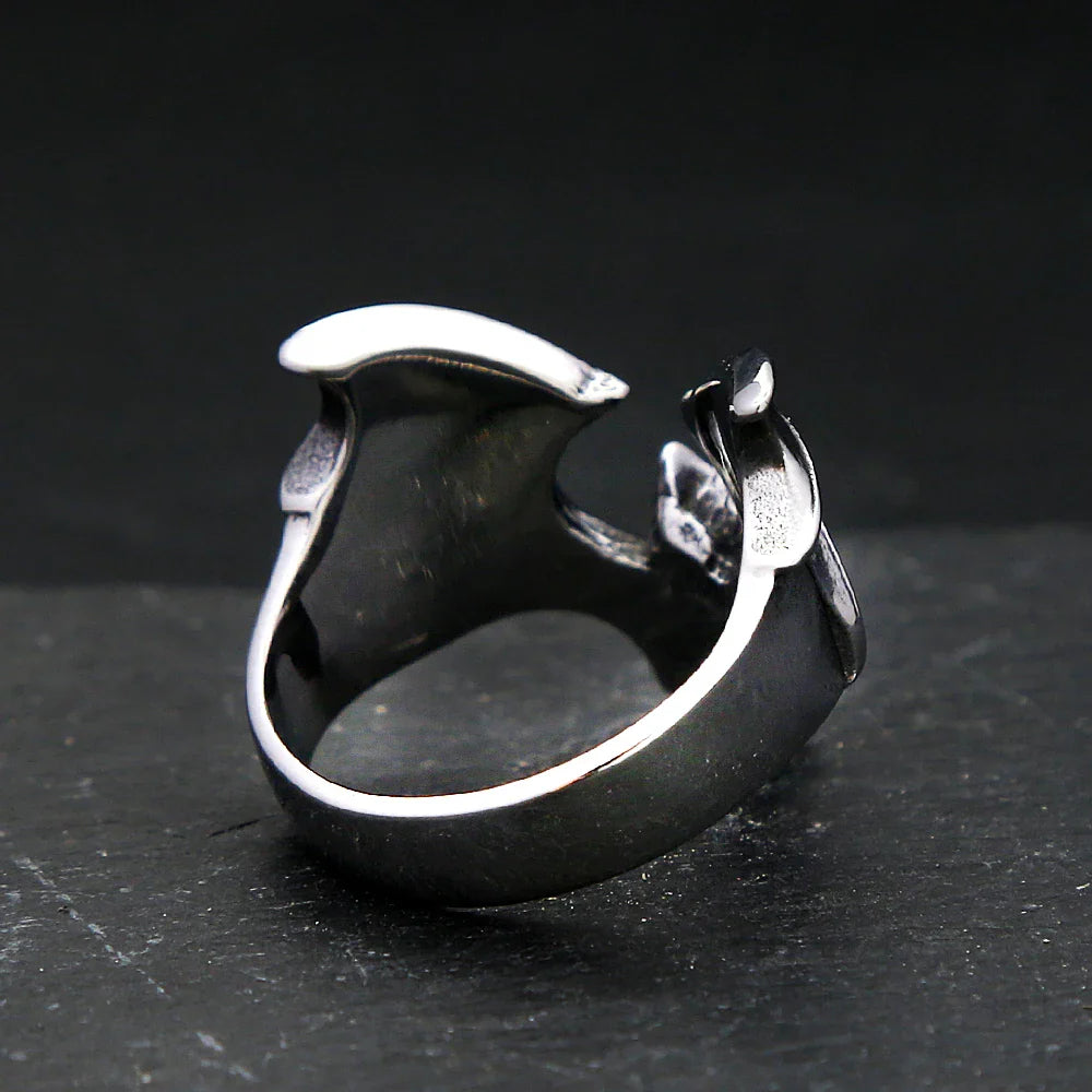 Gothic Bat Ring Stainless Steel – Punk Biker Wide Band Ring for Men Women