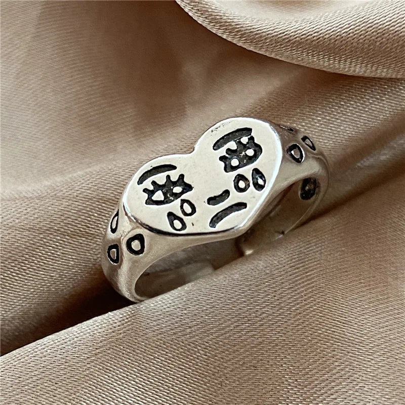Signet Ring – Crying Heart Gothic Punk Vintage Adjustable Statement Ring