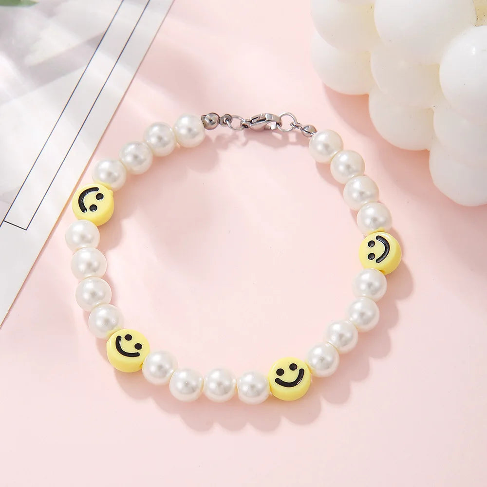 Pearl Bracelet – Smiley Face Handmade Cute Y2K Statement