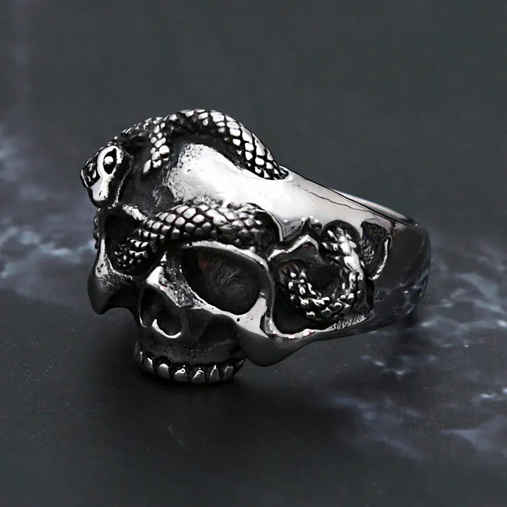 Skull Ring – Snake Amulet Gothic Punk Biker Viking Statement