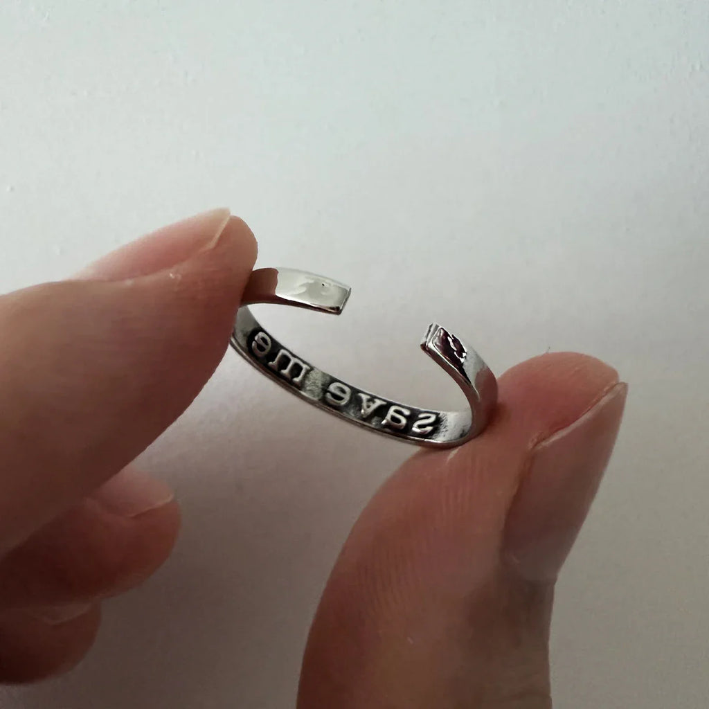 Statement Ring Punk Gothic – "I'm Fine Save Me" Hidden Message Open Band