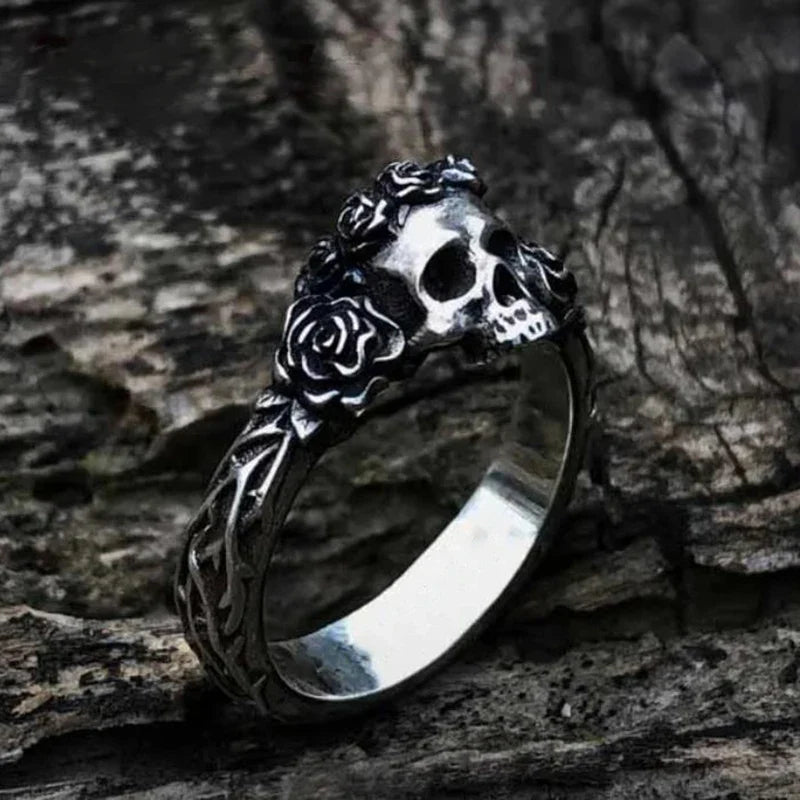 Skull Ring – Thorned Rose Gothic Celtic Punk Biker Statement