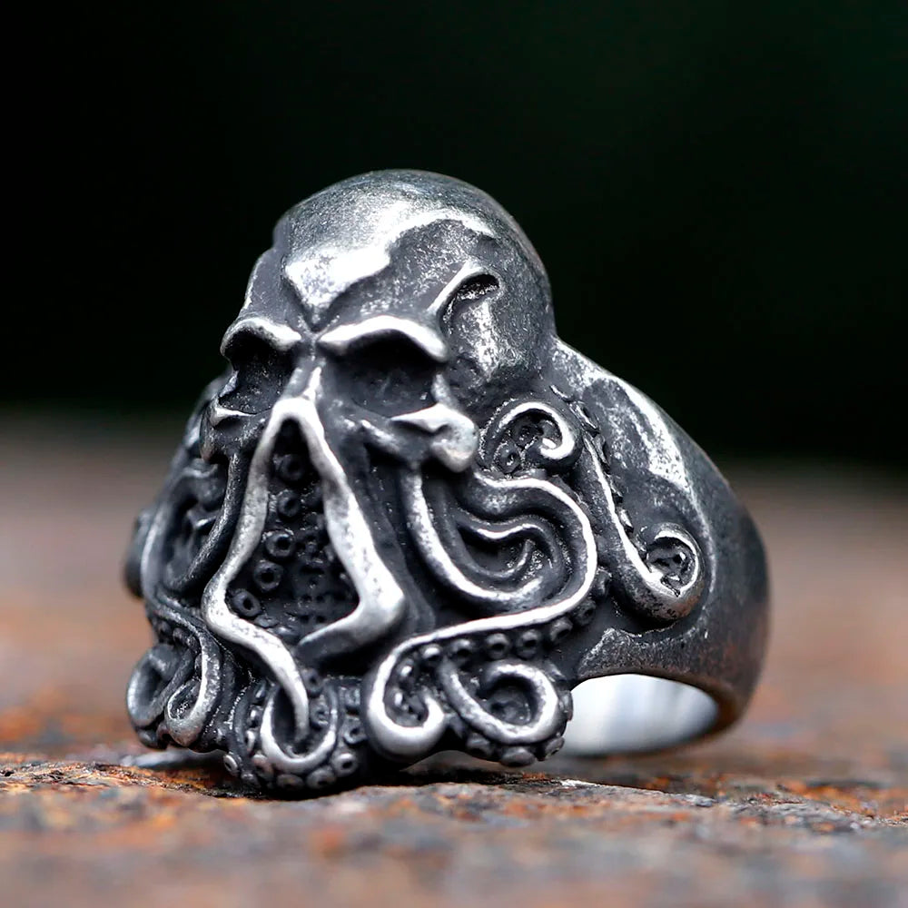 Skull Ring – Gothic Octopus Tentacle Punk Dark Nautical Statement