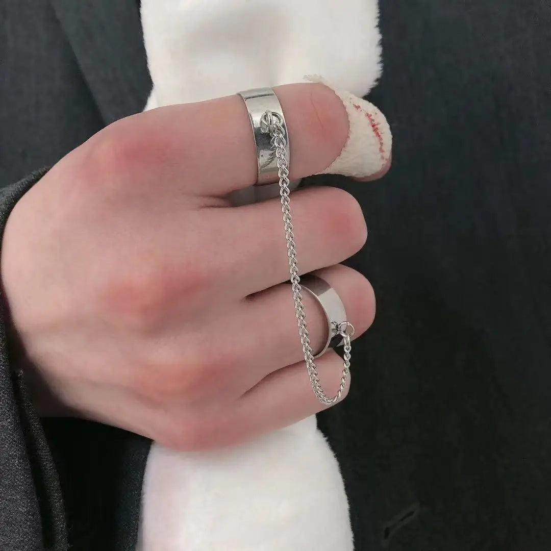 Statement Ring – Double Band Chain Link Punk Gothic Hip Hop Adjustable Ring