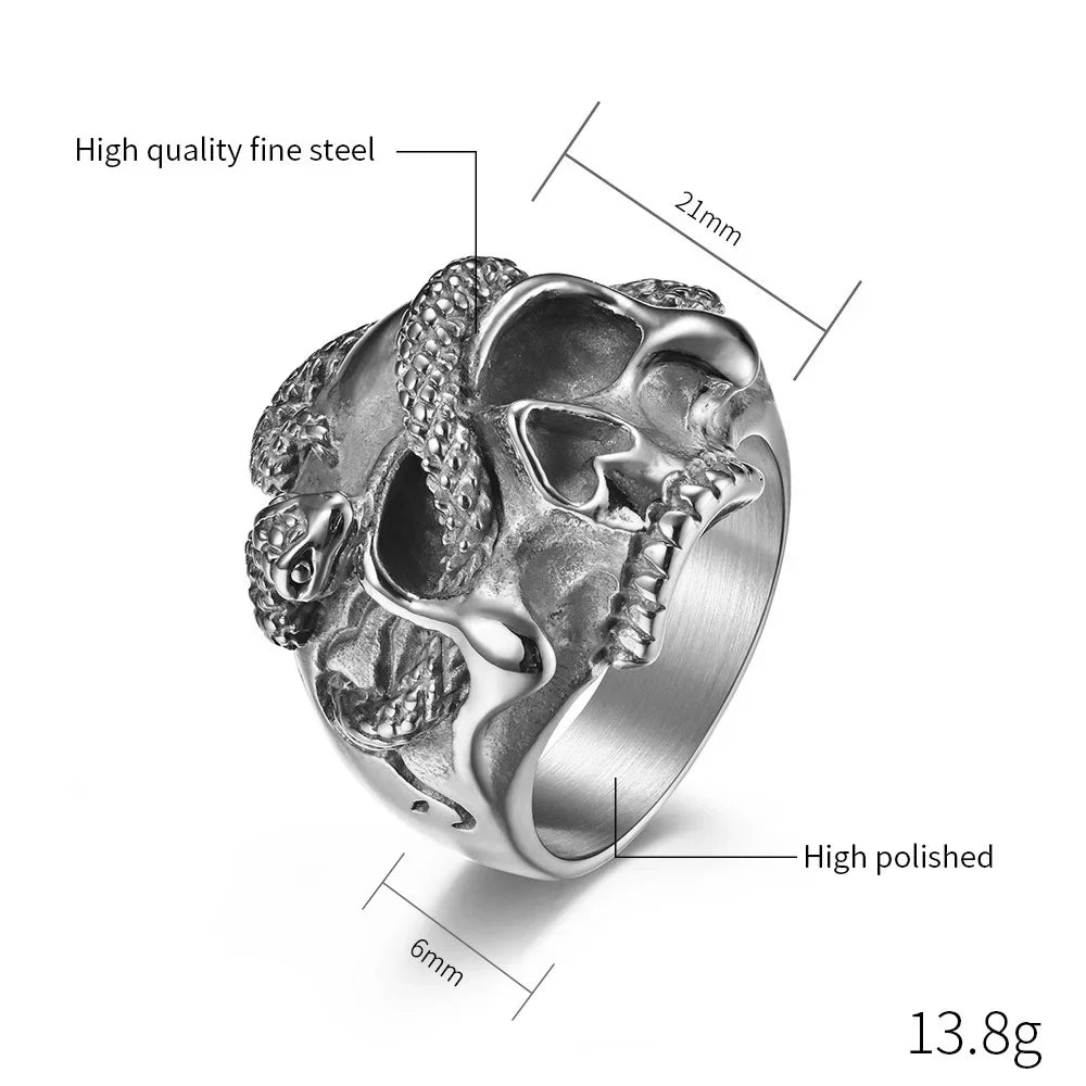 Skull Ring – Snake Amulet Gothic Punk Biker Viking Statement