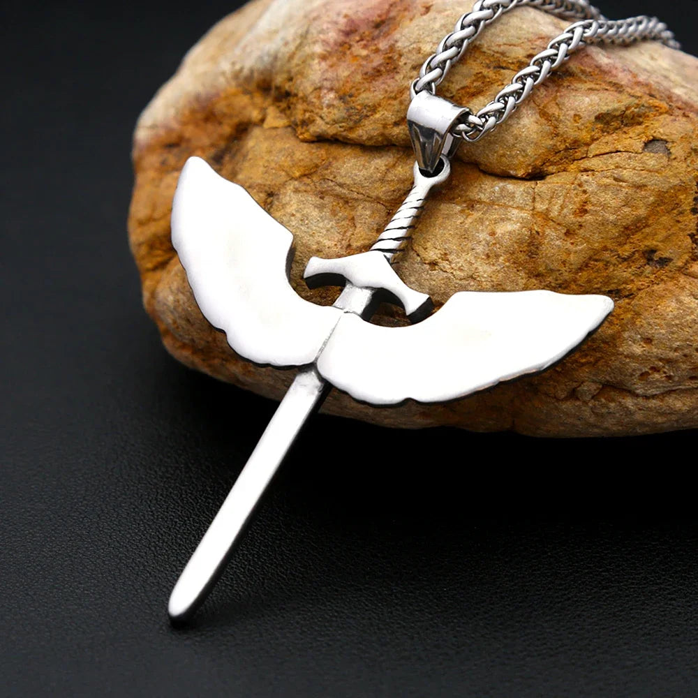 Punk Necklace – Angelic Sword Angel Wings Viking Gothic Biker Pendant
