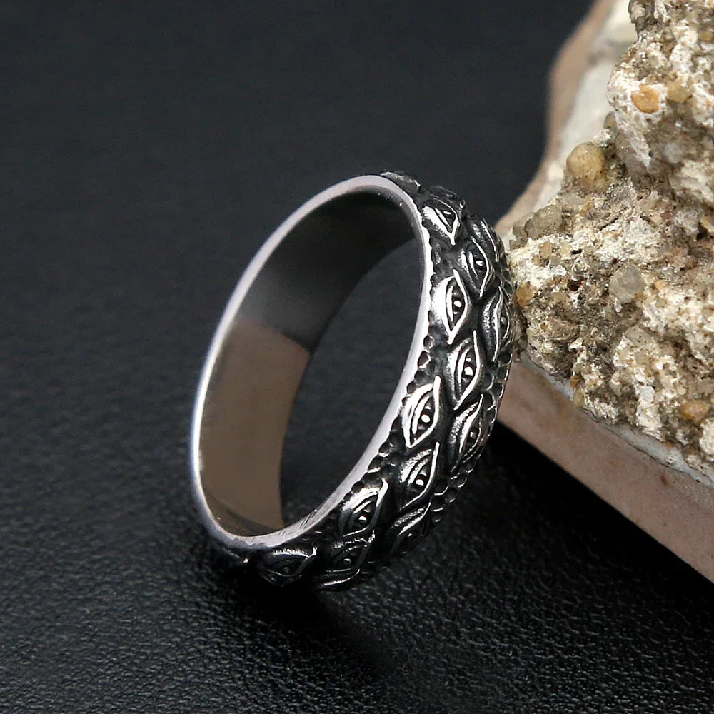 Punk Ring – Enigma All-Seeing Eye Carved Stainless Steel Gothic Biker Ring for Men Women