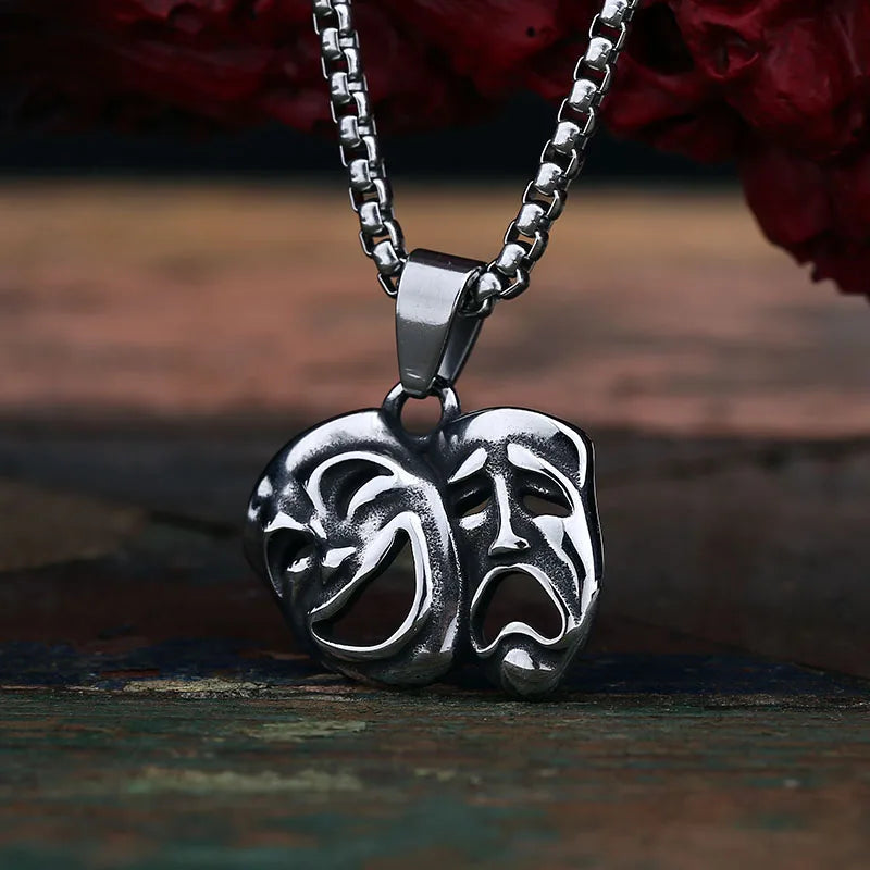 Gothic Necklace – Haunted Duality Smile Cry Face Punk Dark Statement