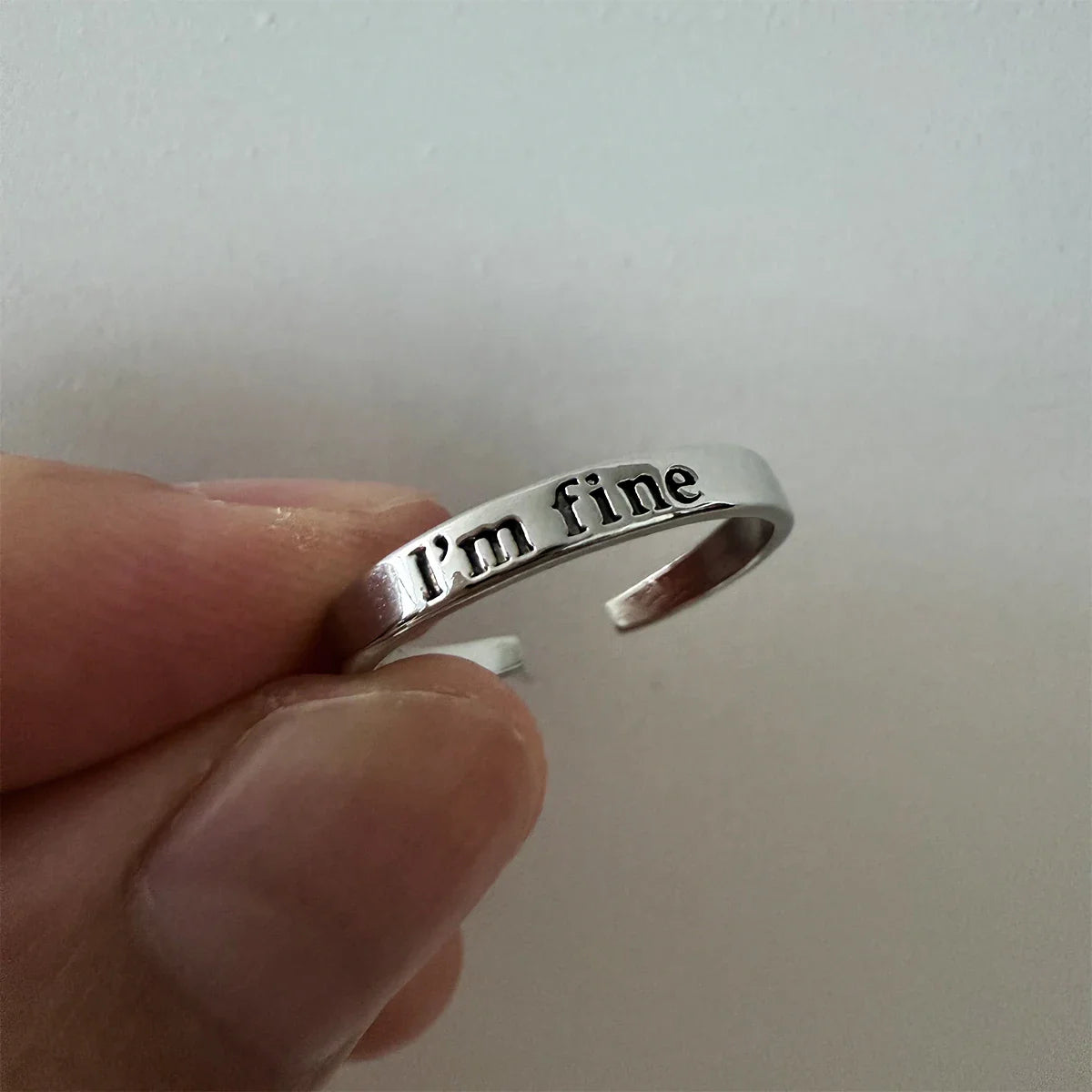 Statement Ring Punk Gothic – "I'm Fine Save Me" Hidden Message Open Band