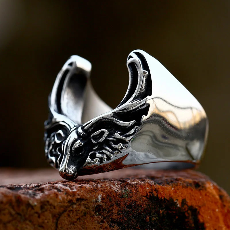 Viking Ring – Nordic Moose Totem Gothic Punk Statement Rose Gold