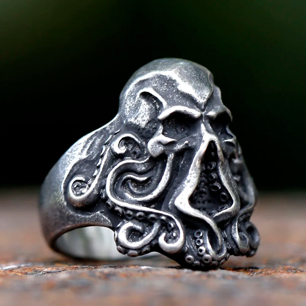 Skull Ring – Gothic Octopus Tentacle Punk Dark Nautical Statement