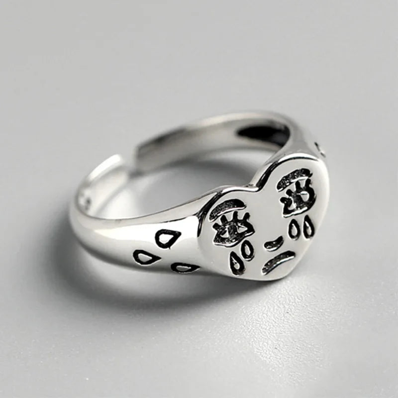 Signet Ring – Crying Heart Gothic Punk Vintage Adjustable Statement Ring