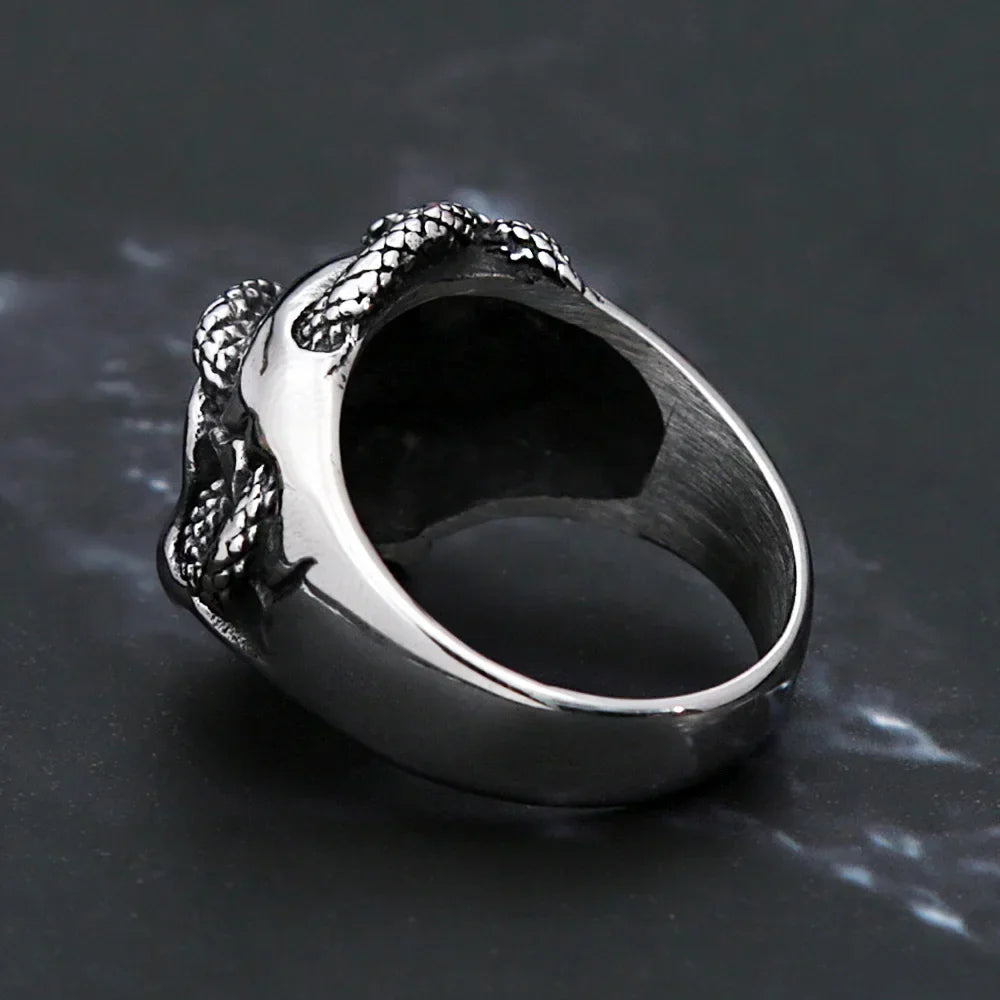 Skull Ring – Snake Amulet Gothic Punk Biker Viking Statement