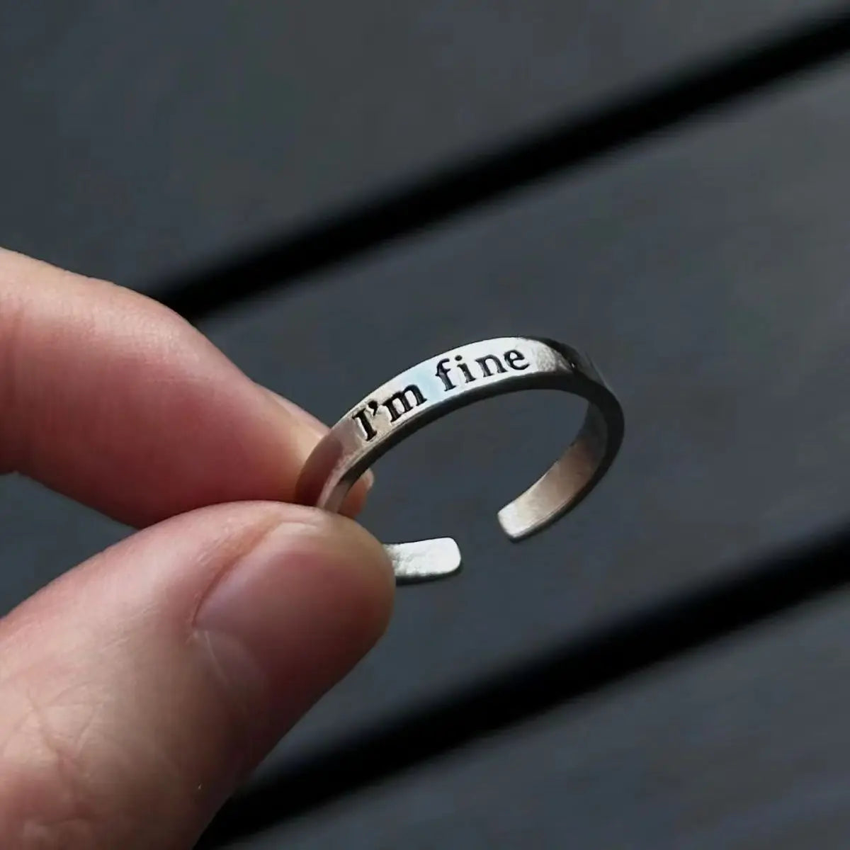Statement Ring Punk Gothic – "I'm Fine Save Me" Hidden Message Open Band