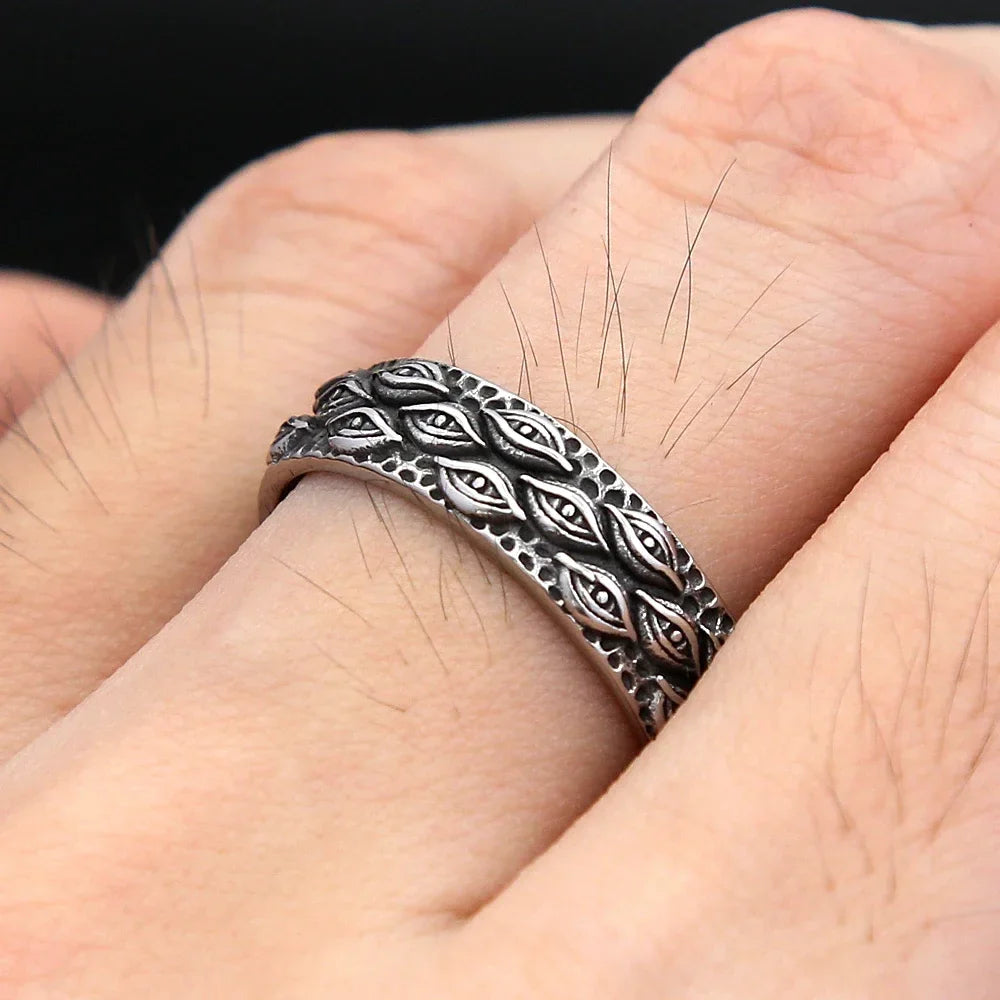 Punk Ring – Enigma All-Seeing Eye Carved Stainless Steel Gothic Biker Ring for Men Women