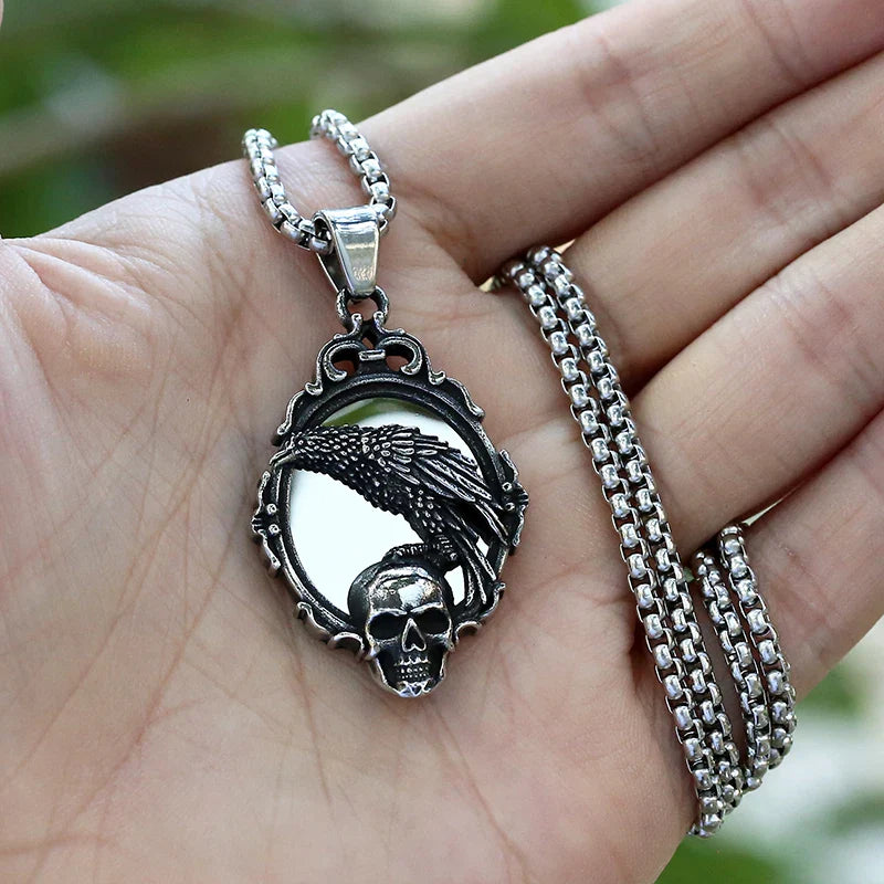 Skull Necklace – Omen Crow Gothic Punk Dark Statement Pendant