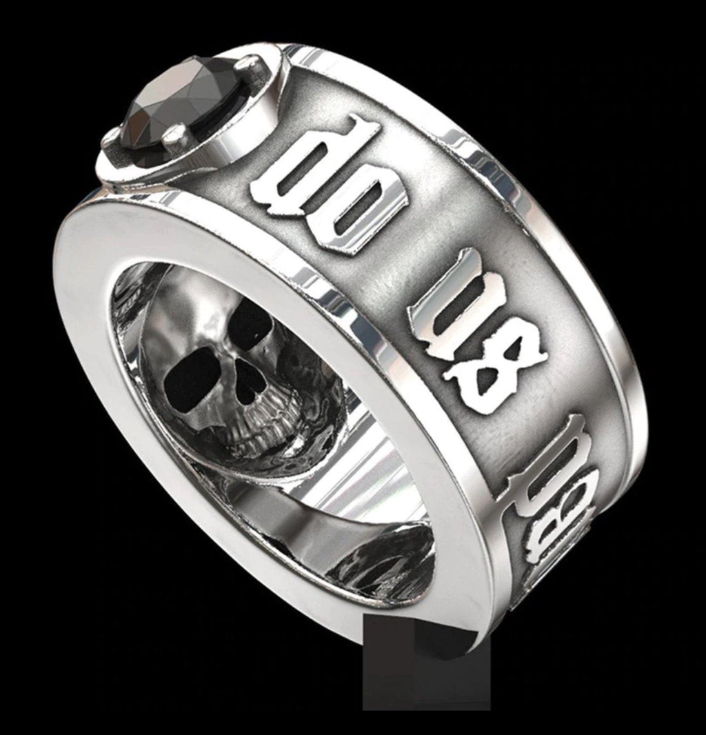 Skull Ring – Til Death Do Us Part Black Zircon Gothic Punk Eternal Love Ring