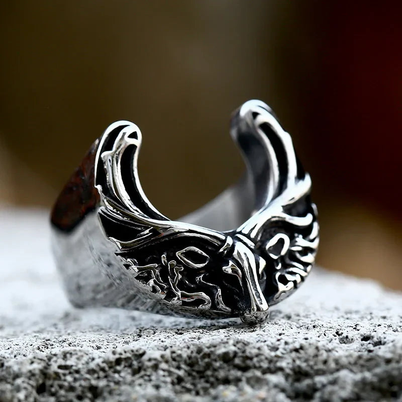 Viking Ring – Nordic Moose Totem Gothic Punk Statement Rose Gold