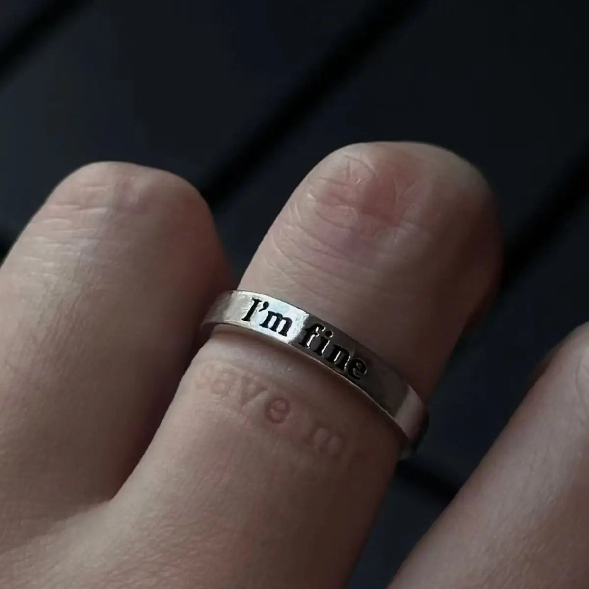 Statement Ring Punk Gothic – "I'm Fine Save Me" Hidden Message Open Band