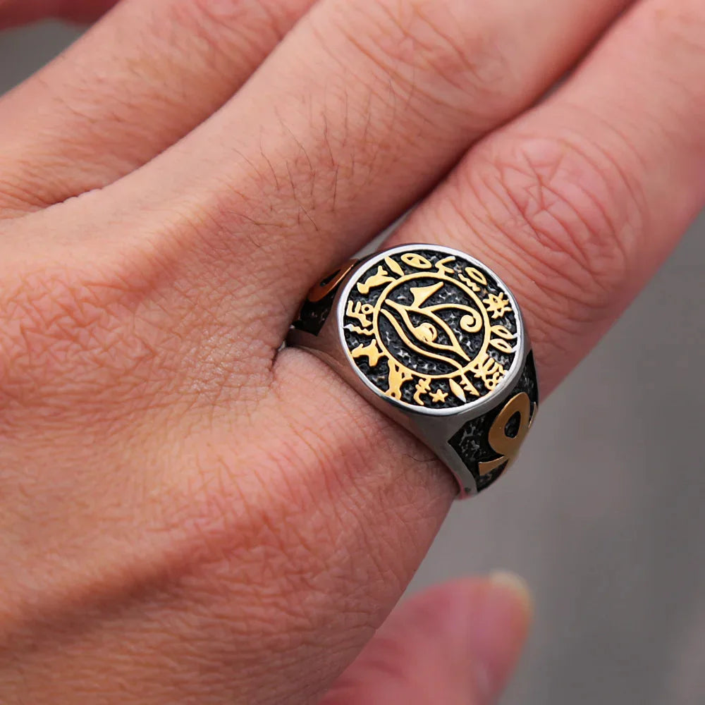 Gothic Ring – Eye of Horus Amulet Stainless Steel Egyptian Punk Ring for Men Women