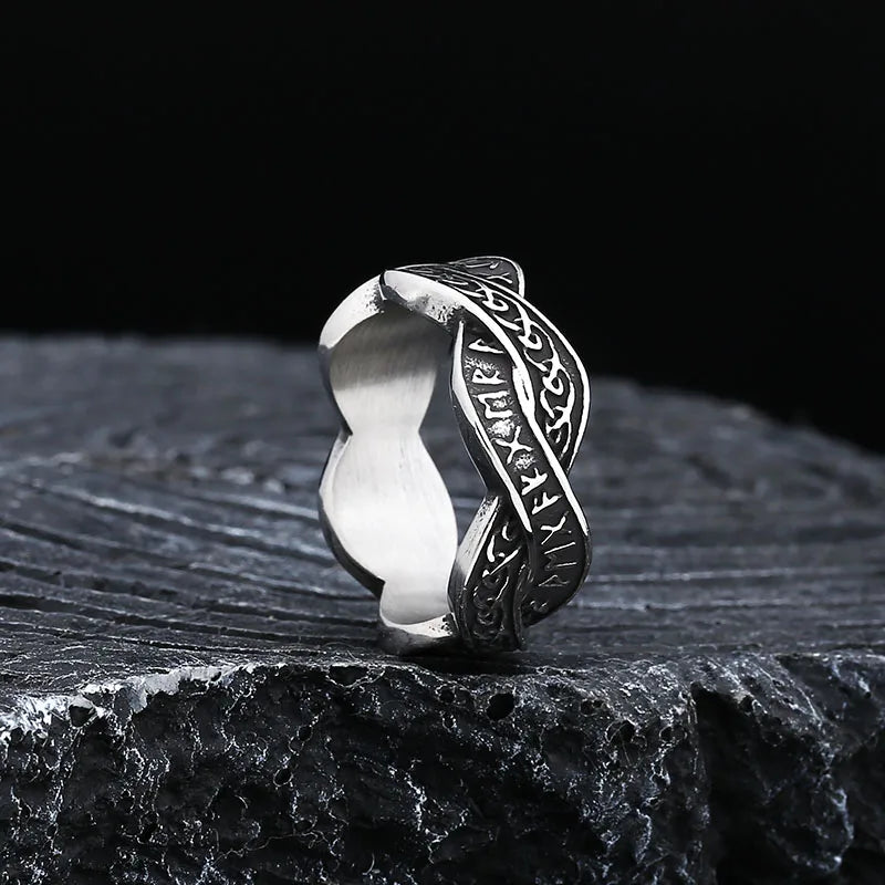 Viking Rune Ring 316L Stainless Steel – Intertwined Odin Norse Gothic Band