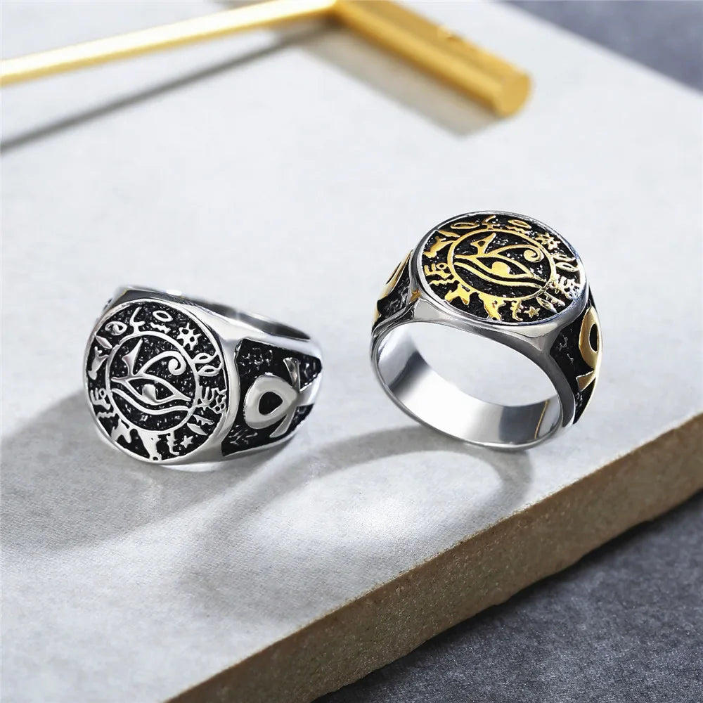 Gothic Ring – Eye of Horus Amulet Stainless Steel Egyptian Punk Ring for Men Women
