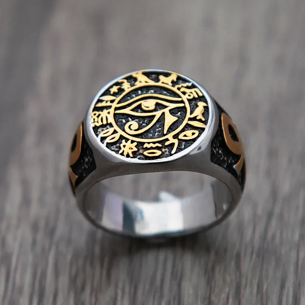 Gothic Ring – Eye of Horus Amulet Stainless Steel Egyptian Punk Ring for Men Women