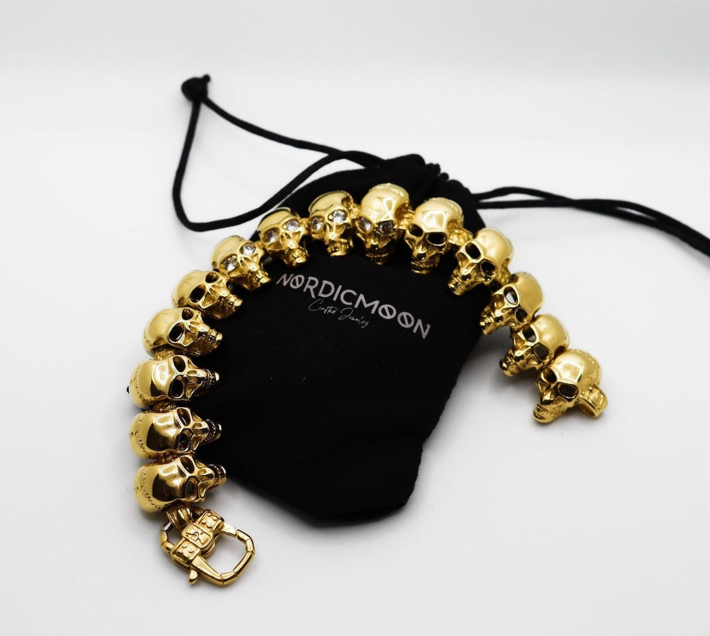 Skull Bracelet – 18K Gold Rune Gothic Punk Zircon Statement