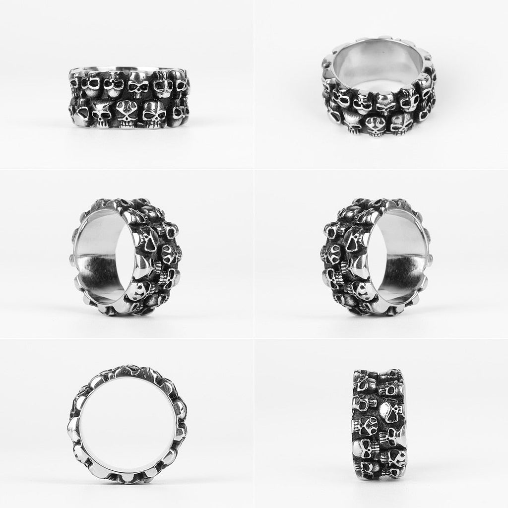 Skull Rings for Men – Multiple Skull Carving Gothic Punk Biker Ring