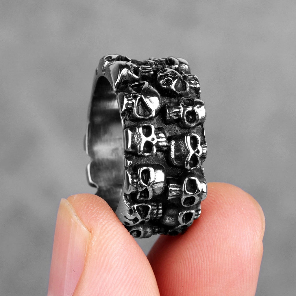 Skull Rings for Men – Multiple Skull Carving Gothic Punk Biker Ring