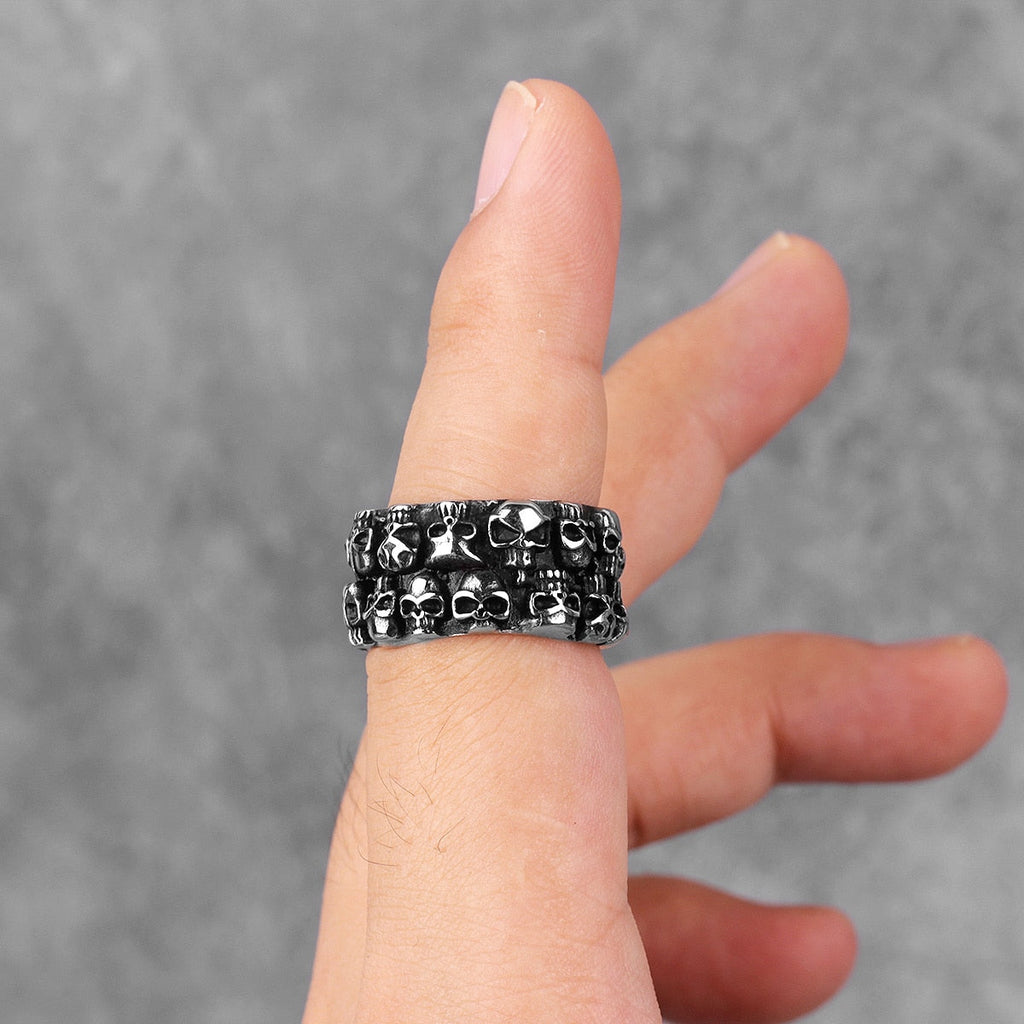 Skull Rings for Men – Multiple Skull Carving Gothic Punk Biker Ring